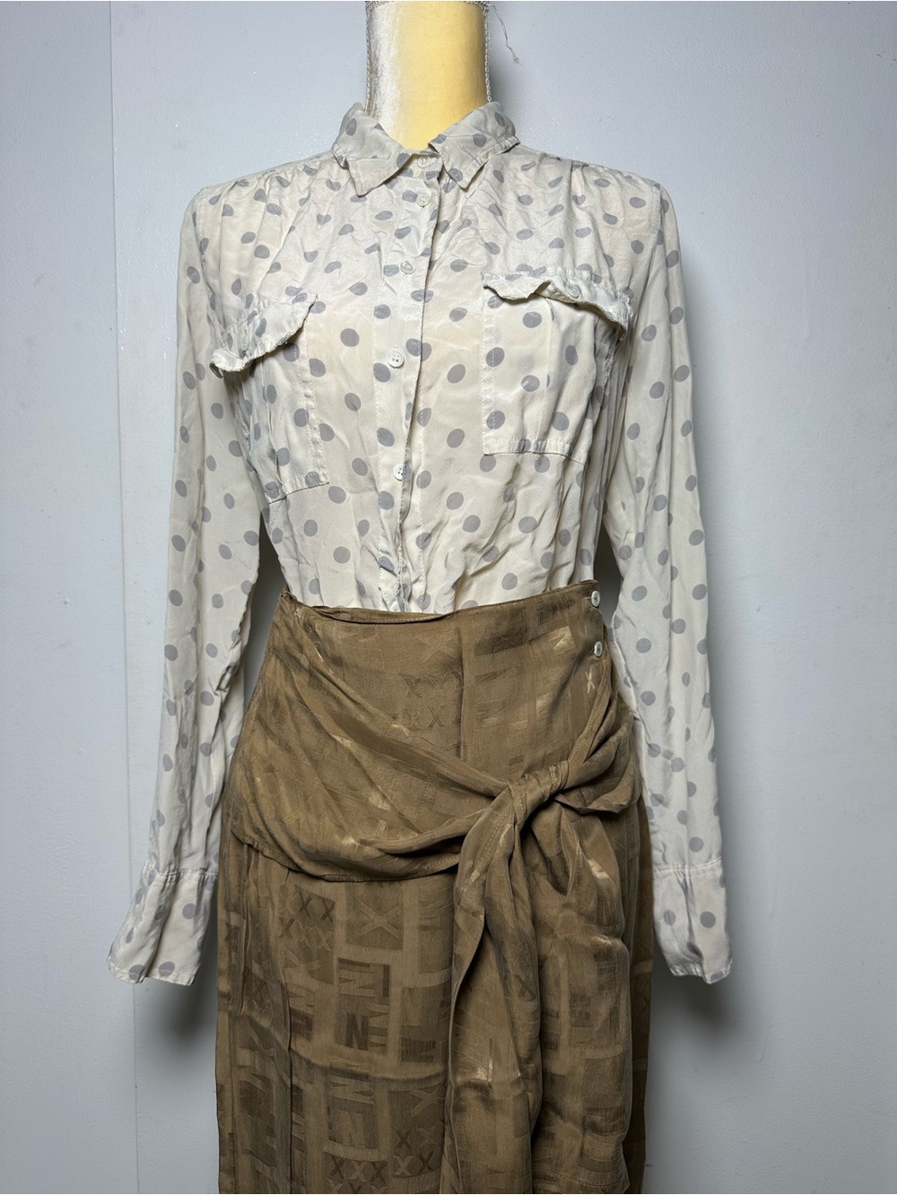 J.Crew 100% Silk Polka Dot Button-Down Shirt - Women’s Size 12